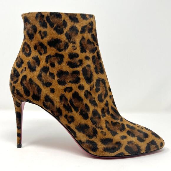 Christian Louboutin Eloise Suede Leopard Print Ankle Booties- Size 38 - Picture 3 of 10